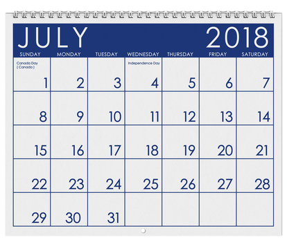 2018 Calendar: Month Of July With Independence Day