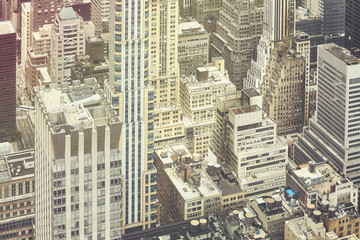 Retro stylized aerial picture of New York City Manhattan, USA.