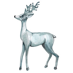 Silver watercolor deer.