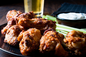 Buffalo Wings with Dip Sauce and Beer