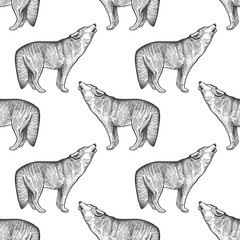 Seamless pattern with wolf.