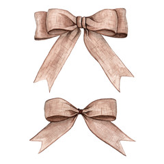 Set of bow from rope, ribbon watercolor illustration