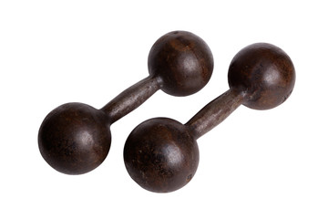 Two old cast iron dumbbells