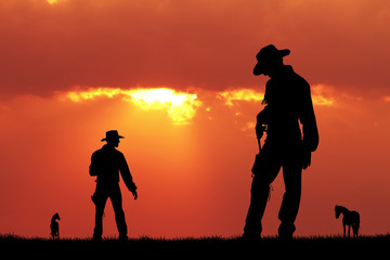 duel of cowboy men - obrazy, fototapety, plakaty