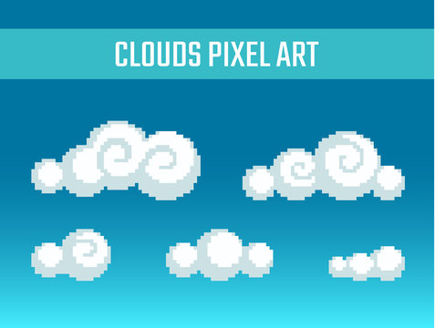 Pixel art stylized clouds.