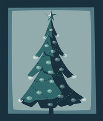Merry Christmas. Tree with decorations. Cartoon vector illustration