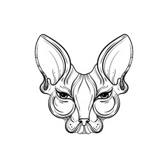 Sphynx cat face vector illustration. Tattoo template in monochrome graphic style. Vintage mascot design.