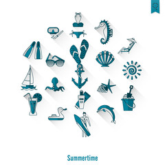 Summer and Beach Simple Flat Icons