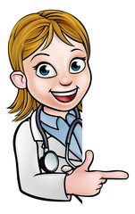 Doctor Cartoon Character Pointing Sign