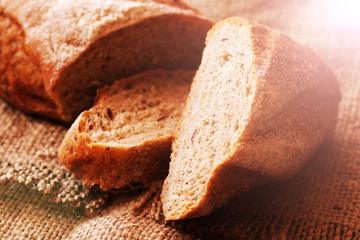 Fresh rye bread, healthy food, sunlight