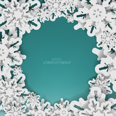 Vector paper cut with snowflakes. Template may be used for laser cutting. Suitable for christmas paper cards, design elements, scrapbooking. Vector illustration.