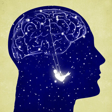 head silhouette with brain and swing