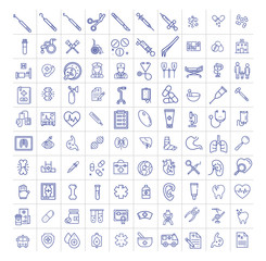 Medical items, organs, accessories isolated flat vector icons set 