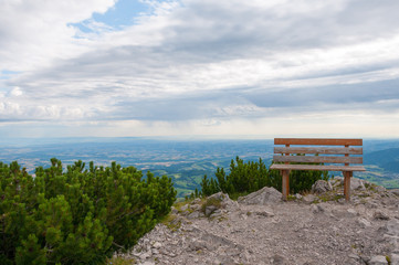 relaxing bench on the peak of mount Traunstein in Austria