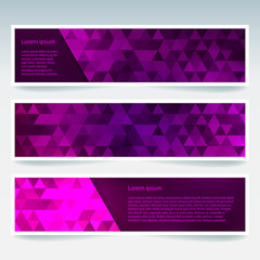 Fototapeta premium Abstract banner with business design templates. Set of Banners with polygonal mosaic backgrounds. Geometric triangular vector illustration. Pink, purple colors.