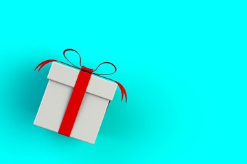 Christmas and New Year's Day ,red white gift box isolated on blue background, 3D rendering