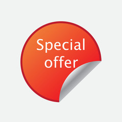 Red round sale sticker on white background.