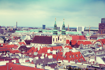 Aerial view of the old city of Vienna from St. Stephen's Cathedral, Austria, Europe. 