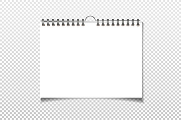 Spiral blank wall calendar mock up. White sheets of paper isolated on background. Vector - 179983073