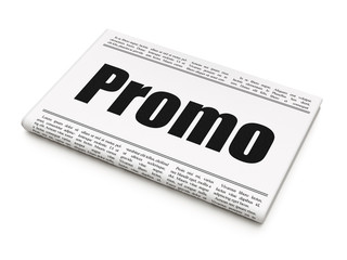 Advertising concept: newspaper headline Promo on White background, 3D rendering