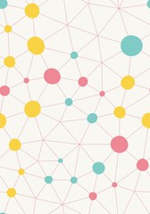 Dots with connections, seamless triangles pattern. Light background. Vector repeating texture.