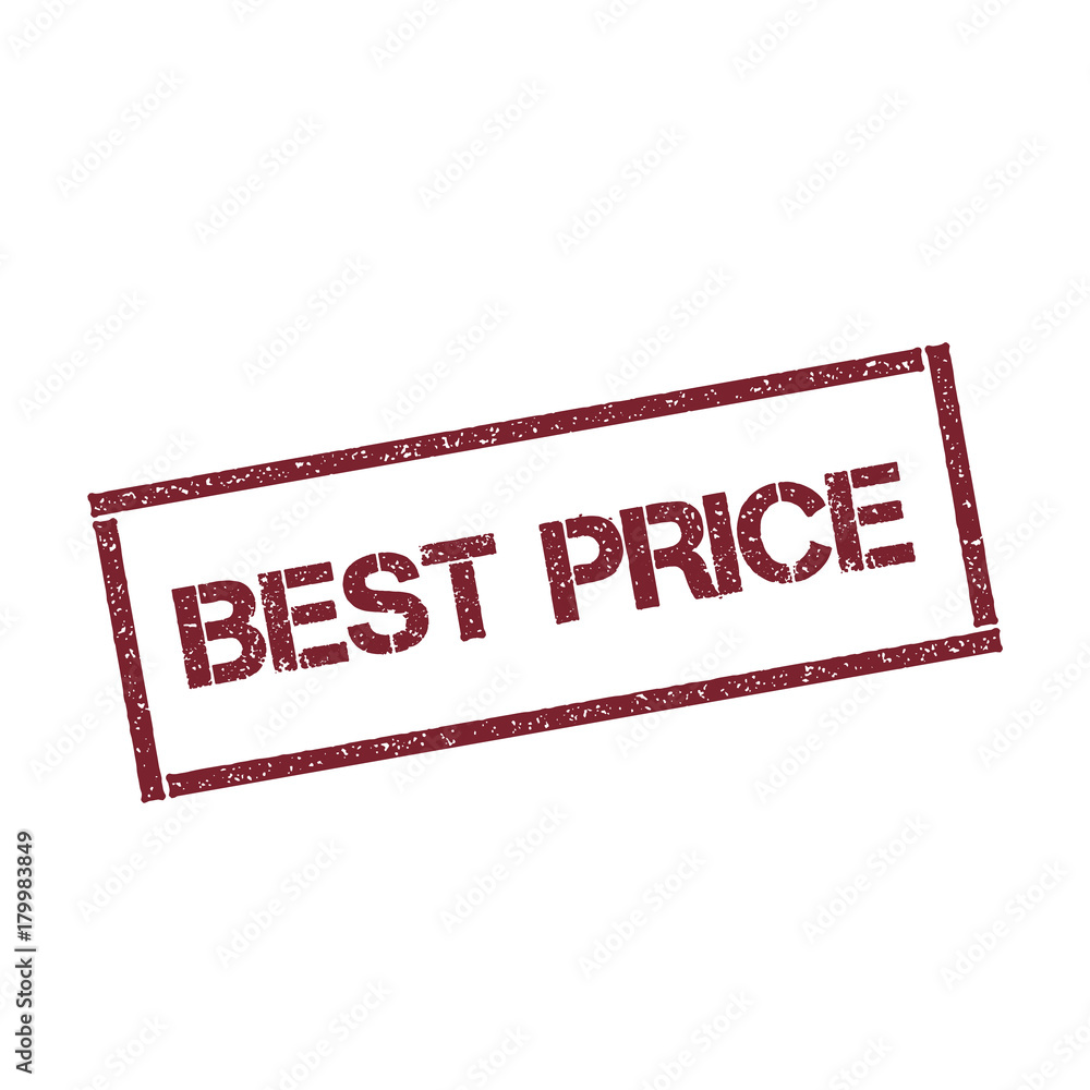 Poster best price rectangular stamp. textured red seal with text isolated on white background, vector illus