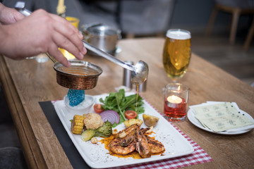 seafood plate on table restaurant
