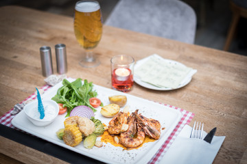seafood plate on table restaurant