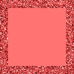 Red gold glitter. Square scattered border with red gold glitter on pink background. Charming Vector illustration.