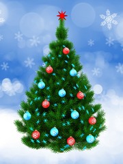 3d dark green Christmas tree over snow