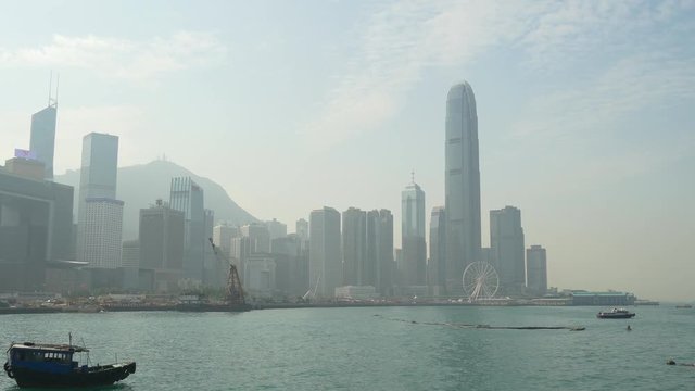 sunny day hong kong famous downtown dock bay panorama 4k china
