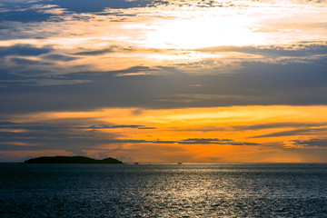 Beautiful seaside view Landscape of island and Ocean  with dramatic  sunrise sky.