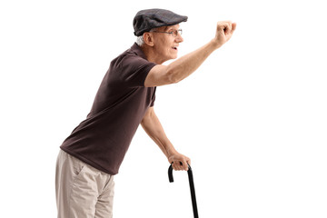 Senior preparing to knock on a door