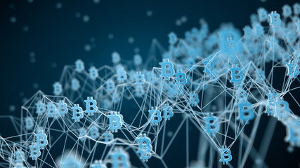 Abstract network with bitcoin sign