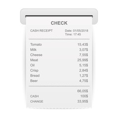 Creative vector illustration of sales printed receipt. Art design bill atm check. Abstract concept graphic financial element. Isolated on background mockup document list.. The printed receipt