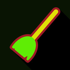 Flat icon with shadow broomstick, traditional Halloween symbol