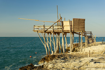 Traditional Trabucco of Gargano along the coast of Vieste