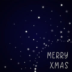 Fototapeta na wymiar Merry Xmas greeting card. Random falling stars background. Random falling stars on deep blue background. Amazing vector illustration.