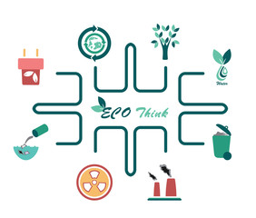 Ecology network connection concept. Vector illustration. Environmental infographics template with circles and flat icons. Environmental protection. Nature and Pollution. Go green. Save the planet.