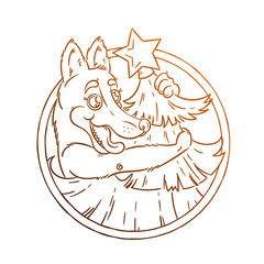 Yellow dog for New Year 2018, cute symbol of horoscope. Cute puppy in cartoon doodle style.