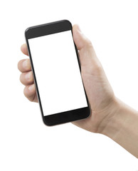 Businessman hand holding smart phone with path