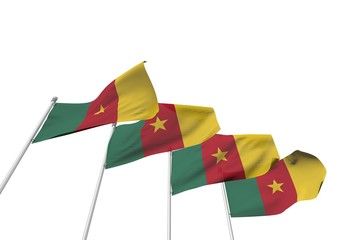 Cameroon flags in a row with a white background. 3D Rendering