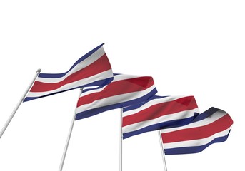 Costa Rica flags in a row with a white background. 3D Rendering