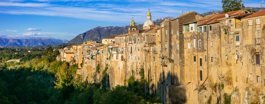 Beautiful italian villages. Sant'agata de Goti -impressive  medieval town  on the rock . Italy,Campania