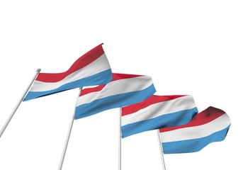 Luxembourg flags in a row with a white background. 3D Rendering