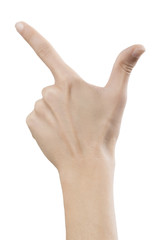 Man hand showing peace sign isolated on white background