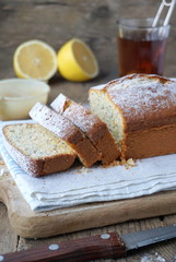 Lemon cake with poppy seeds and powdered sugar
