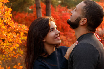Fototapeta premium Romantic couple in love in autumn park
