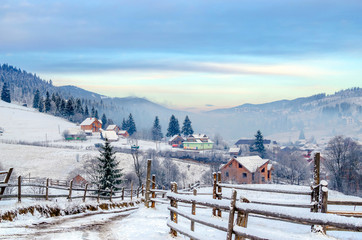 Beautiful day in winter. Mountain landscape