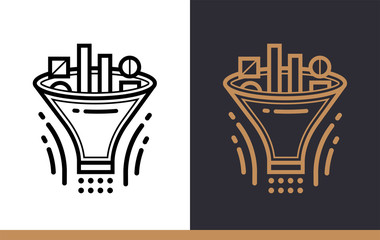 Outline icon Data filtering system. Data science technology and machine learning process. Suitable for print, website and presentation